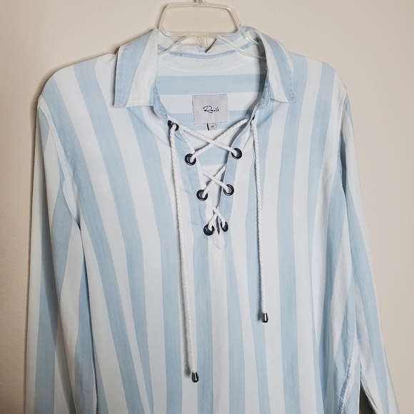 Rails x Anthropologie Uli Blue & White Striped Lace Up Tencel Long Sleeve Shirt - Picture 5 of 10